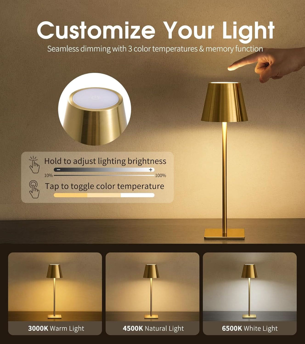 Cordless Table Lamp, Dimmable