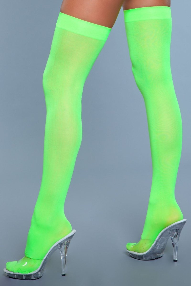Opaque nylon thigh highs, further view
