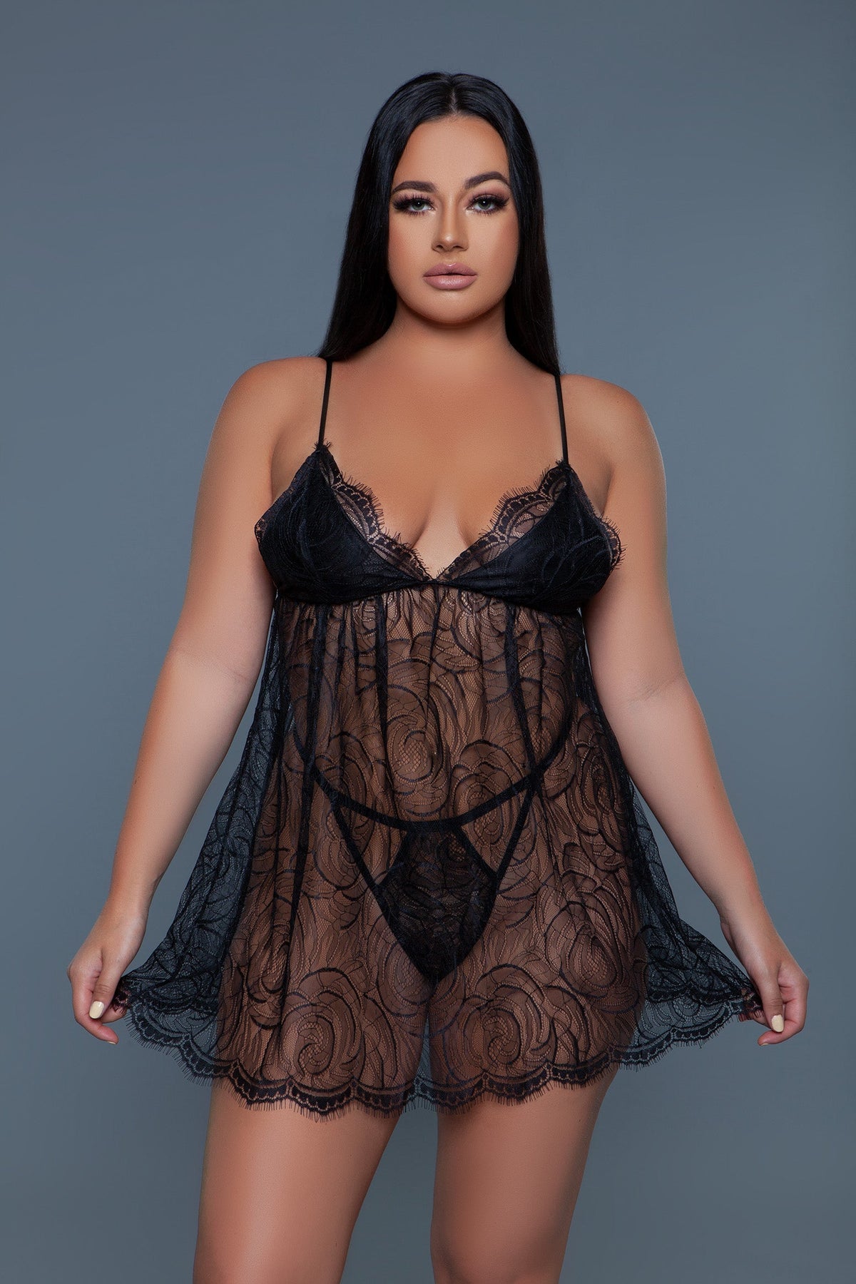Daisy lace babydoll two-piece, further view