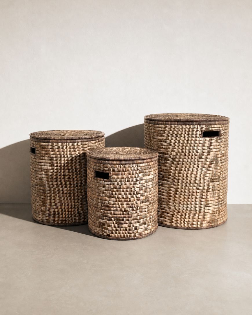 Lidded Floor Basket, Brown