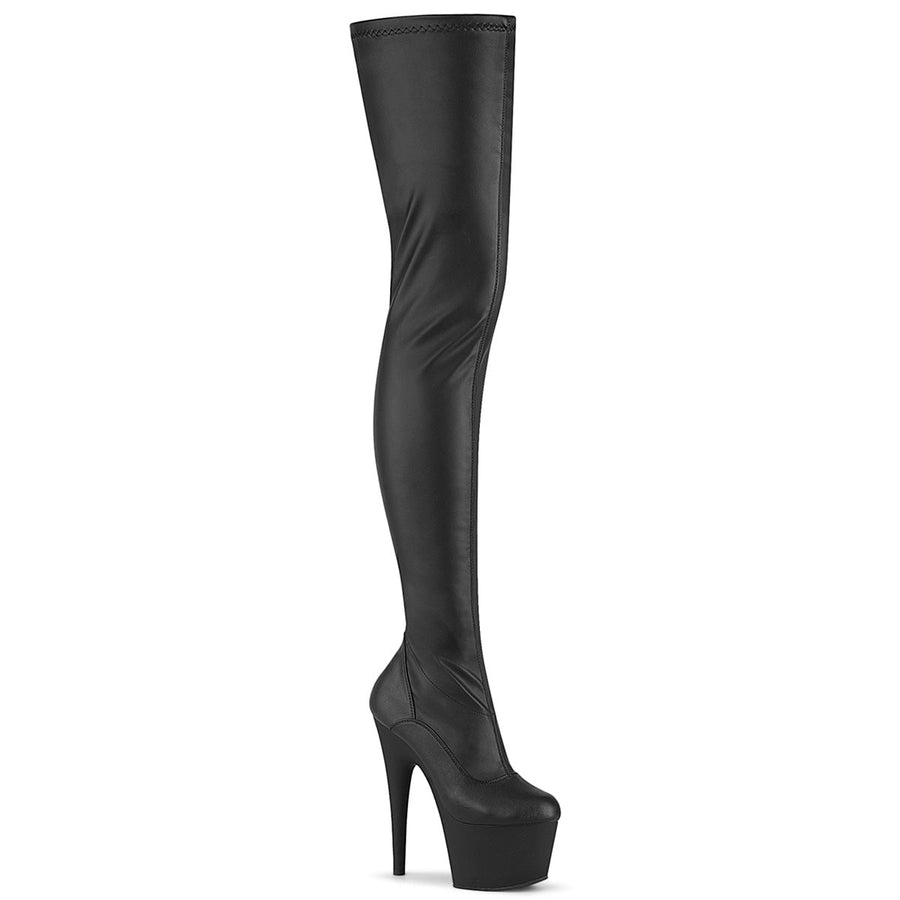 Adore-4000 stretch faux leather crotch-high boot in black