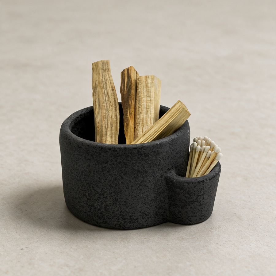 Speckled Vulcan ceramic bowl on a warm grey studio background