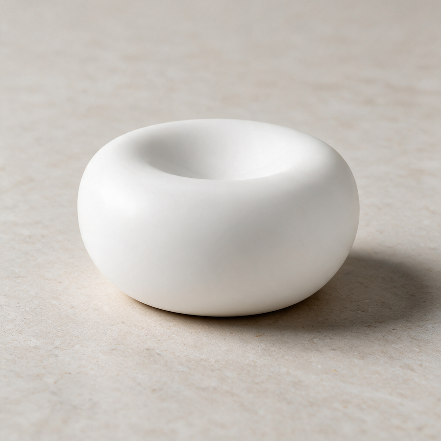 Fluted porcelain plate on a warm grey studio background