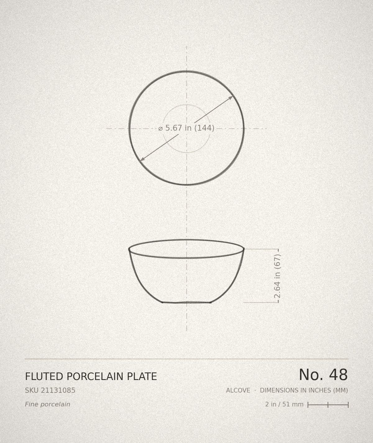 Fluted Porcelain Plate — technical drawing