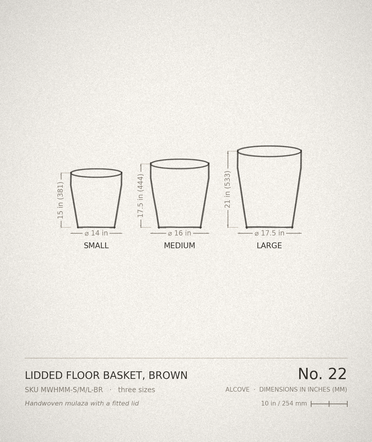 Lidded Floor Basket, Brown — technical drawing