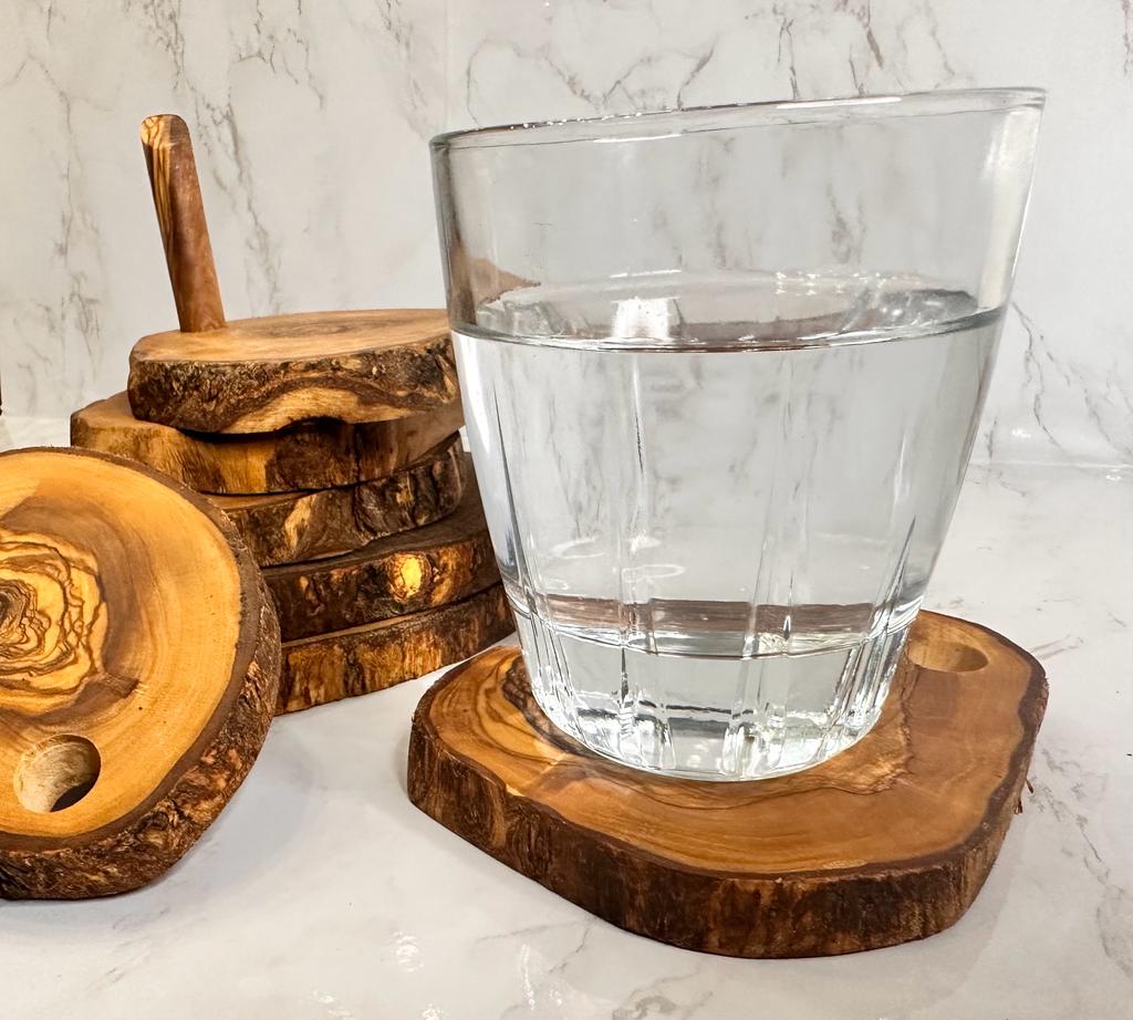 Olive Wood Coaster Set