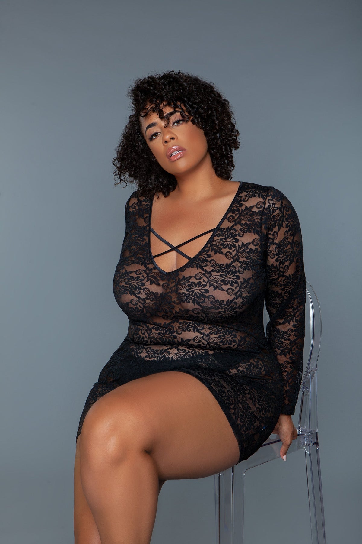 Lynn long-sleeve lace chemise, further view