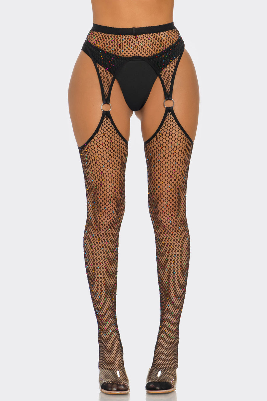 Ring Me Up fishnet tights in black