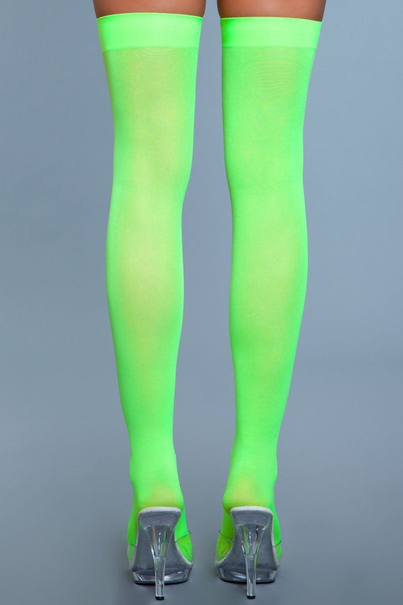 Opaque nylon thigh highs, further view