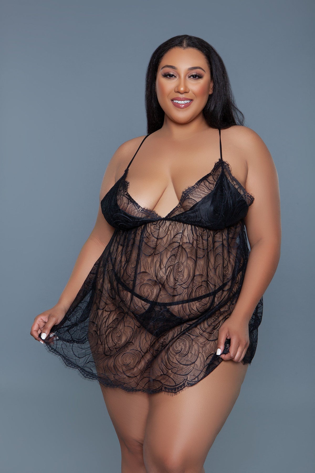 Daisy lace babydoll two-piece, further view
