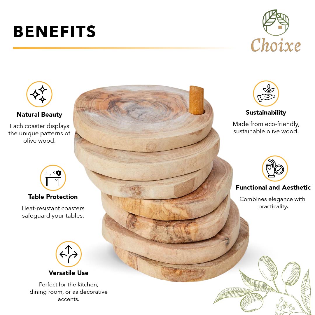 Olive Wood Coaster Set