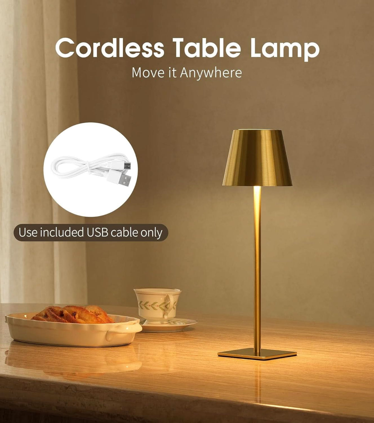 Cordless Table Lamp, Dimmable