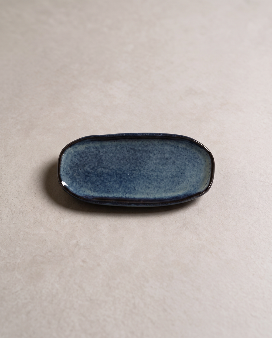 Stoneware Oval Dish, Denim