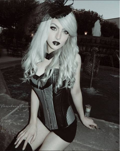Gothic lambskin overbust with collar, further view