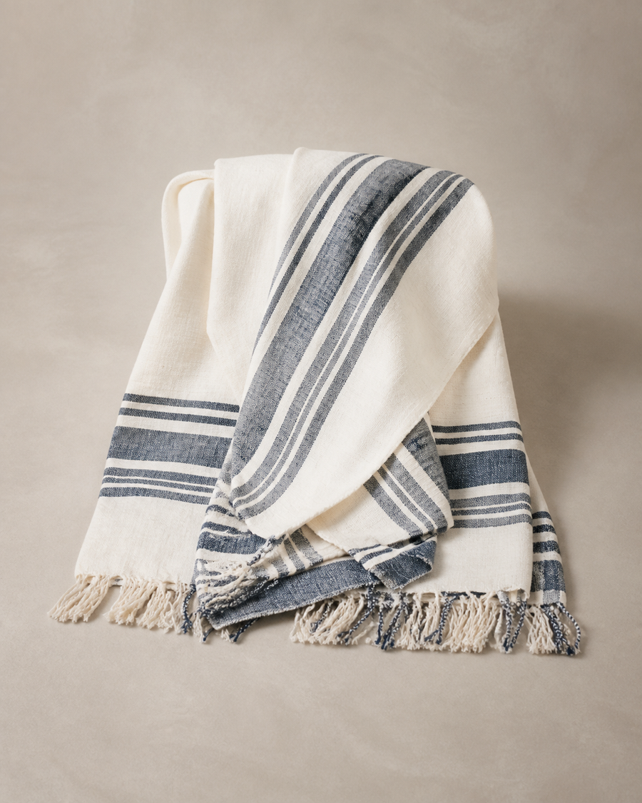 ALCOVE No. 23 Cabin Hatch cotton throw on warm grey background