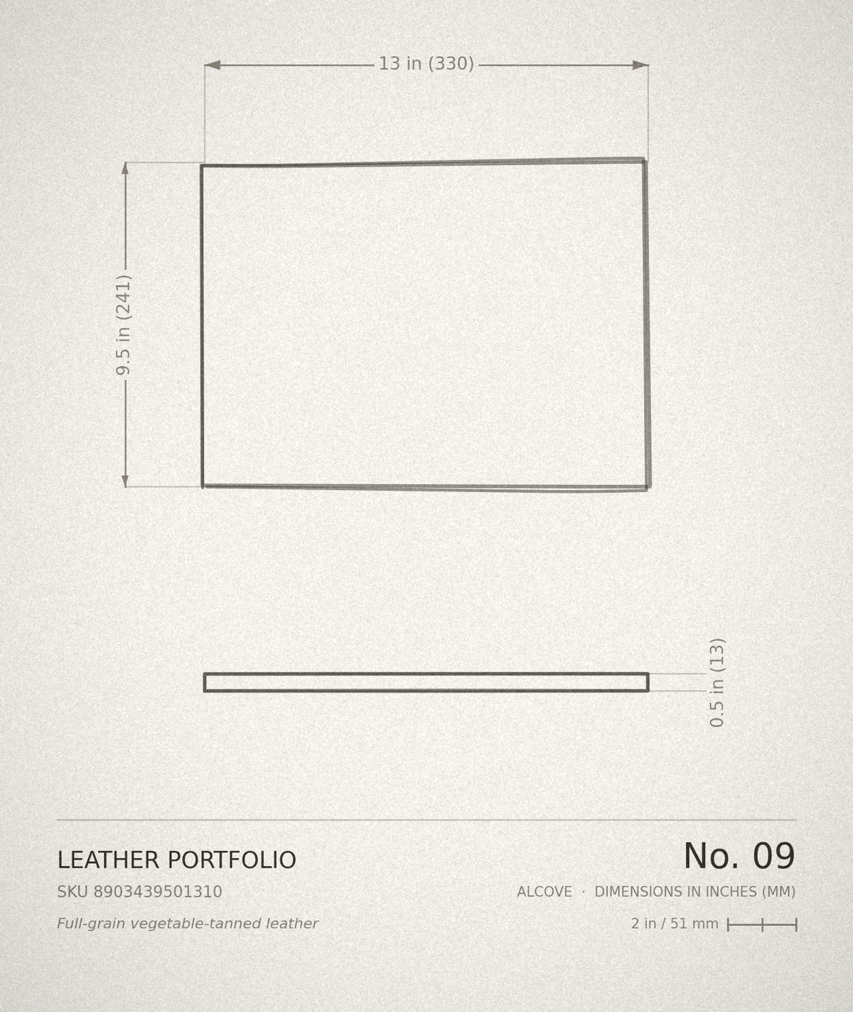 Leather Portfolio — technical drawing